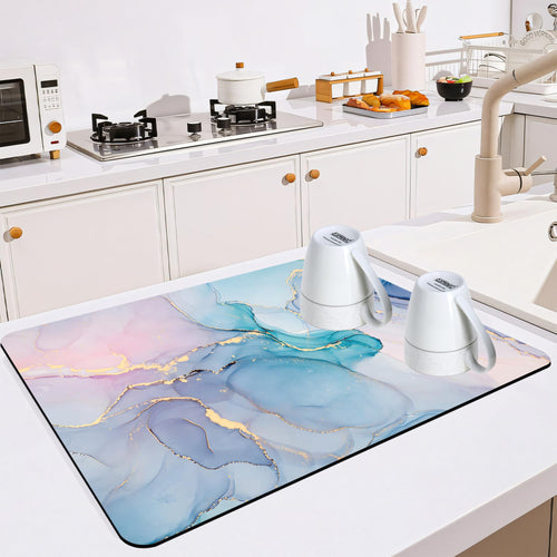 Dish Drying Mat for Multiple Usage. Super Absorbent Easy clean Quick dry Cocina Accesorios for Kitchen Counter or Faucet Sink Coffee bar Refrigerator or Air fryer liners 1 Pack Colorful Marble